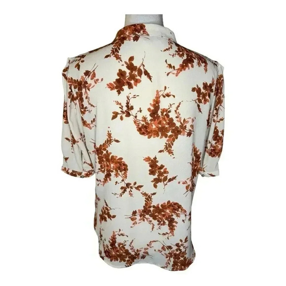 Tommy Hilfiger Women’s Medium Floral Georgette High Neck Puff Sleeve Blouse - Picture 3 of 7